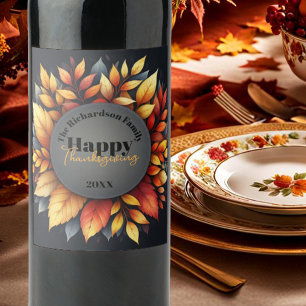 Autumn Foliage Fall Family Thanksgiving Wine Label