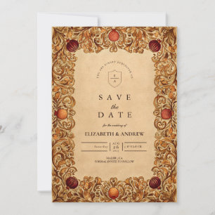 Autumn Foliage Pomegranate Wedding Save The Date
