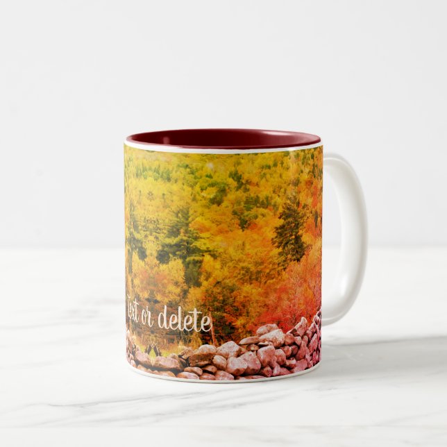 Autumn Foliage Stone Wall Nature Art Personalized  Two-Tone Coffee Mug (Front Right)