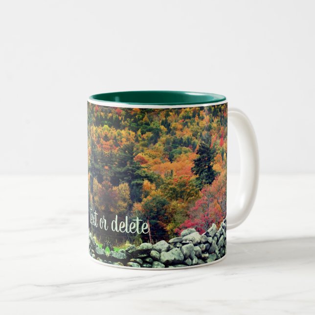 Autumn Foliage Stone Wall Nature Personalized Two-Tone Coffee Mug (Front Right)