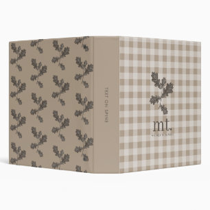 Autumn Foliage Taupe Plaid Monogram Initials  Binder
