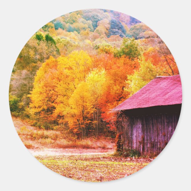Autumn Foliage Tobacco Barn Nature  Classic Round Sticker (Front)