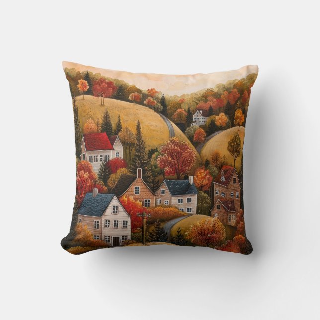 Autumn Folk Art Oil Painting Cushion (Front)