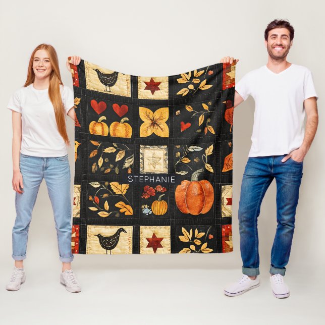 Autumn Folk Art Quilt Pattern | Rustic Patchwork Fleece Blanket (In Situ)