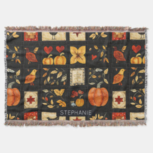 Autumn Folk Art Quilt Pattern   Rustic Patchwork Throw Blanket