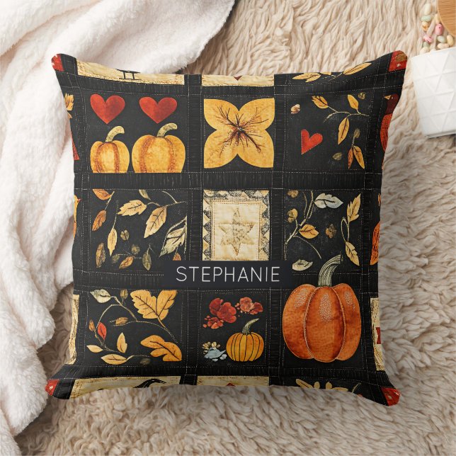 Autumn Folk Art Quilt Pattern | Rustic Patchwork Throw Pillow (Blanket)