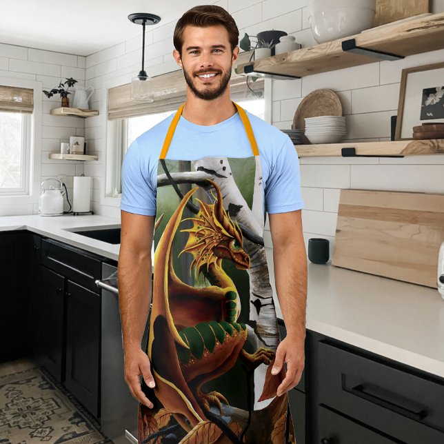 Autumn Forest Amber Dragon Birch Trees Fantasy Apron (Creator Uploaded)