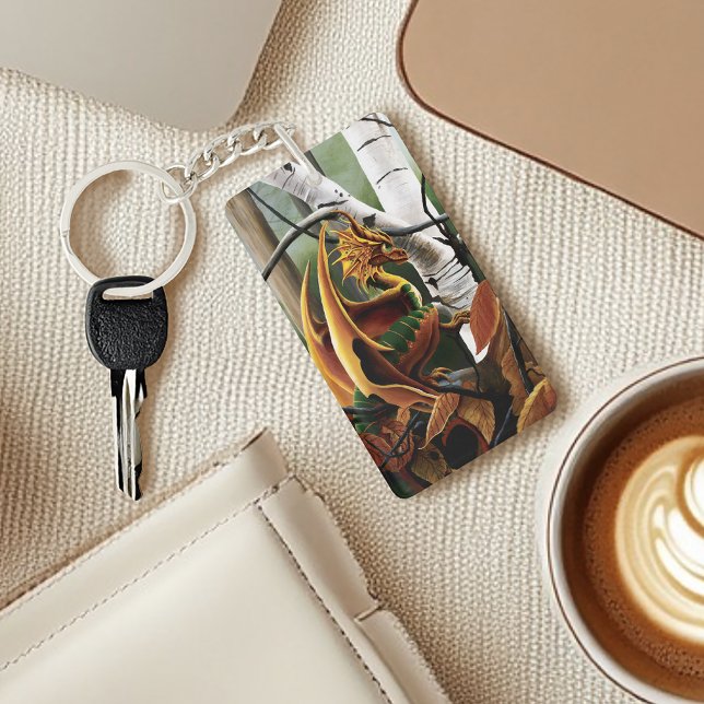 Autumn Forest Amber Dragon Birch Trees Fantasy Keychain (Creator Uploaded)