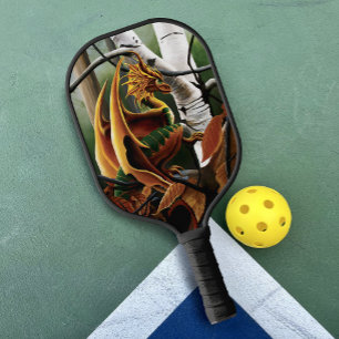 Autumn Forest Amber Dragon Birch Trees Fantasy Pickleball Paddle