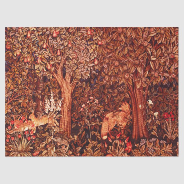 AUTUMN FOREST ANIMALS Hares,Fox,Red Brown Floral Tissue Paper (Front)