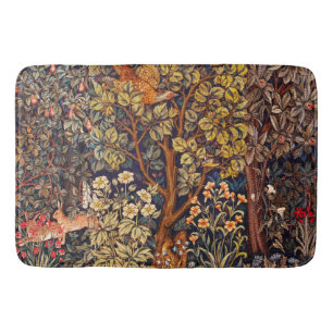 AUTUMN FOREST ANIMALS Hares,Pheasant,Brown Floral  Bath Mat