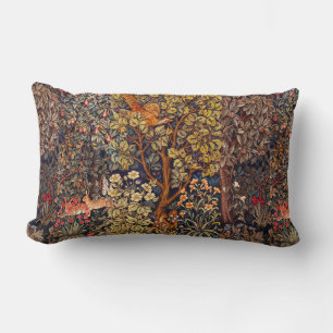 AUTUMN FOREST ANIMALS Hares,Pheasant,Brown Floral Lumbar Pillow