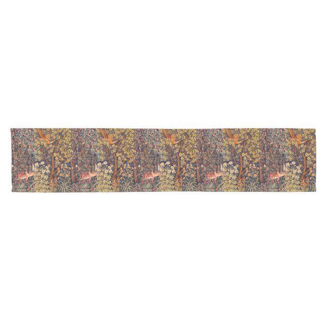 AUTUMN FOREST ANIMALS Hares,Pheasant,Brown Floral  Short Table Runner (Horizontal)