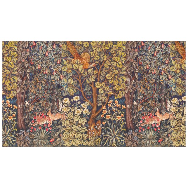 AUTUMN FOREST ANIMALS Hares,Pheasant,Brown Floral  Tablecloth (Front (Horizontal))