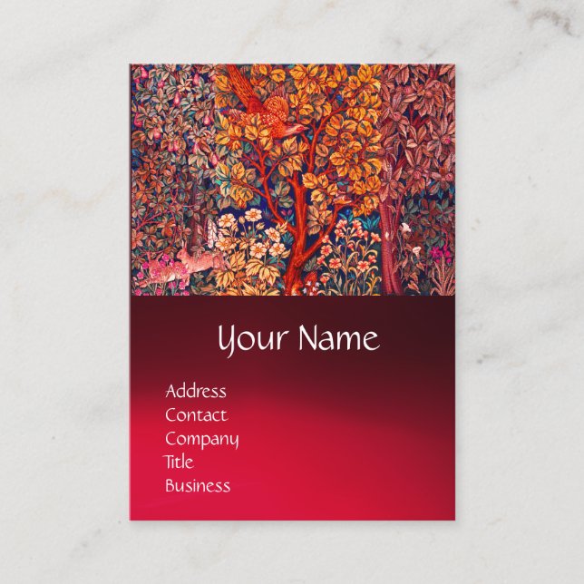 AUTUMN FOREST ANIMALS Hares,Pheasant,Red Floral  Business Card (Front)