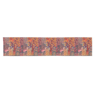 AUTUMN FOREST ANIMALS Hares,Pheasant,Red Floral  Short Table Runner