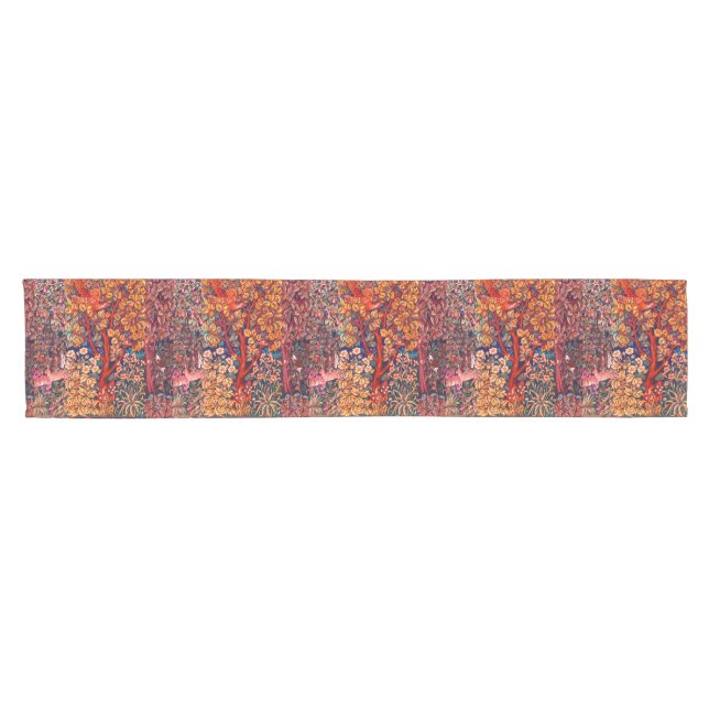 AUTUMN FOREST ANIMALS Hares,Pheasant,Red Floral  Short Table Runner (Horizontal)