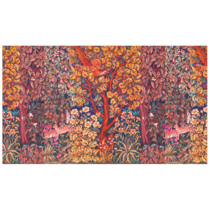 AUTUMN FOREST ANIMALS Hares,Pheasant,Red Floral  Tablecloth