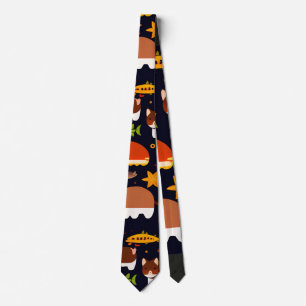 Autumn Forest Animals Retro Pattern Tie