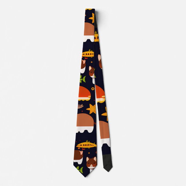 Autumn Forest Animals Retro Pattern Tie (Front)