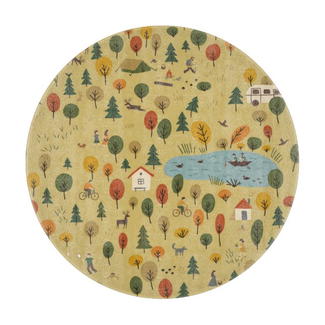 Autumn Forest Animals Vintage Wallpaper Cutting Board (Front)