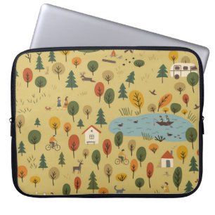 Autumn Forest Animals Vintage Wallpaper Laptop Sleeve
