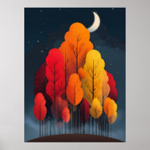 Autumn forest at night