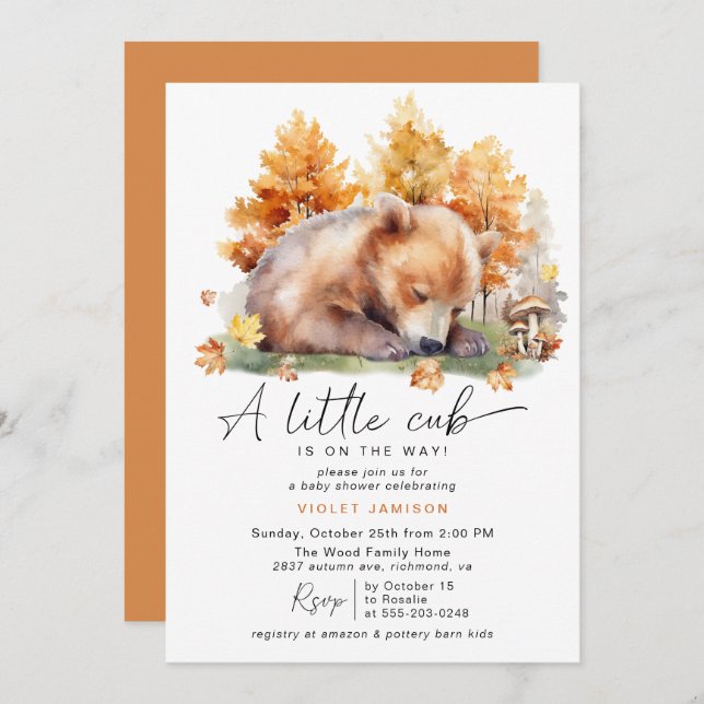 Autumn Forest Bear | Cute Rustic Fall Baby Shower Invitation (Front/Back)
