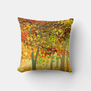 Autumn Forest Colourful Leaves Throw Pillow
