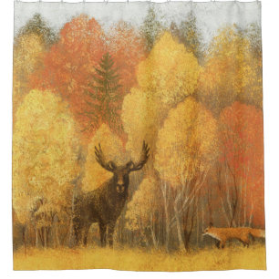 Autumn forest, digital deer and fox.