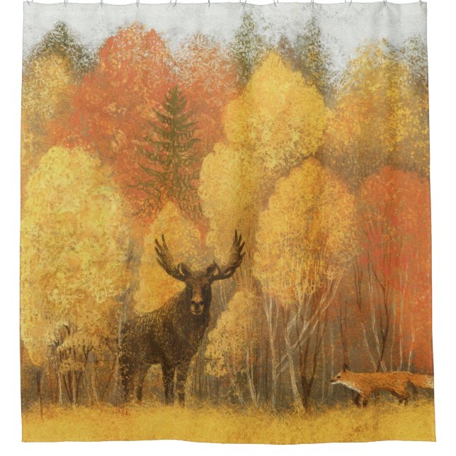 Autumn forest, digital deer and fox. (Front)