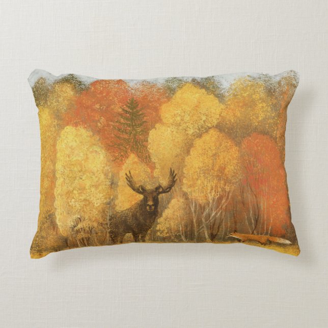 Autumn forest, digital deer and fox. accent pillow (Front)