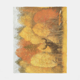 Autumn forest, digital deer and fox. fleece blanket