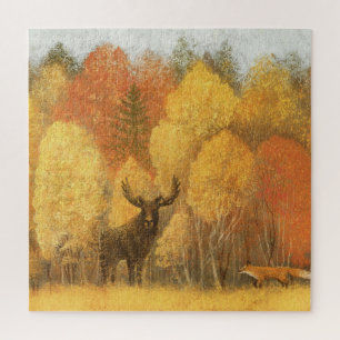 Autumn forest, digital deer and fox. jigsaw puzzle