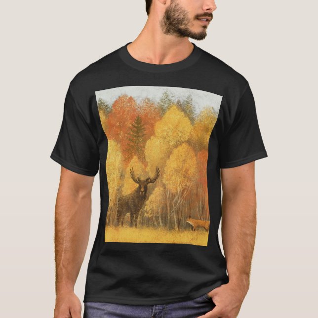 Autumn forest, digital deer and fox. T-Shirt (Front)