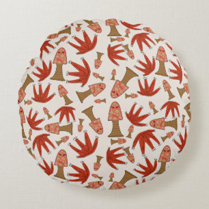 Autumn Forest Friends Round Pillow – Cute Mushroom