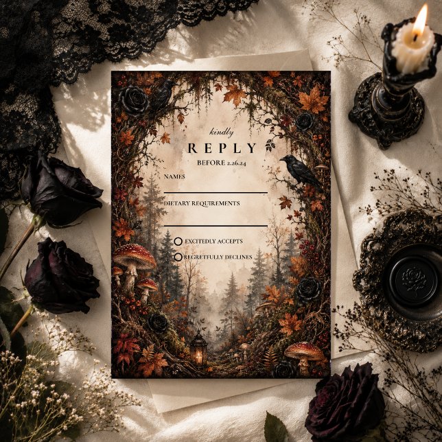 Autumn Forest Goth Wedding RSVP Card (Creator Uploaded)