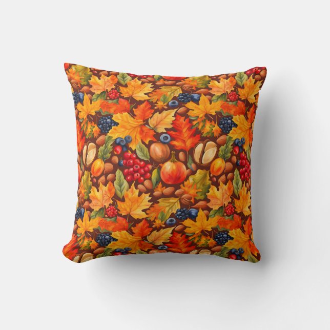Autumn Forest Harvest Throw Pillow (Front)