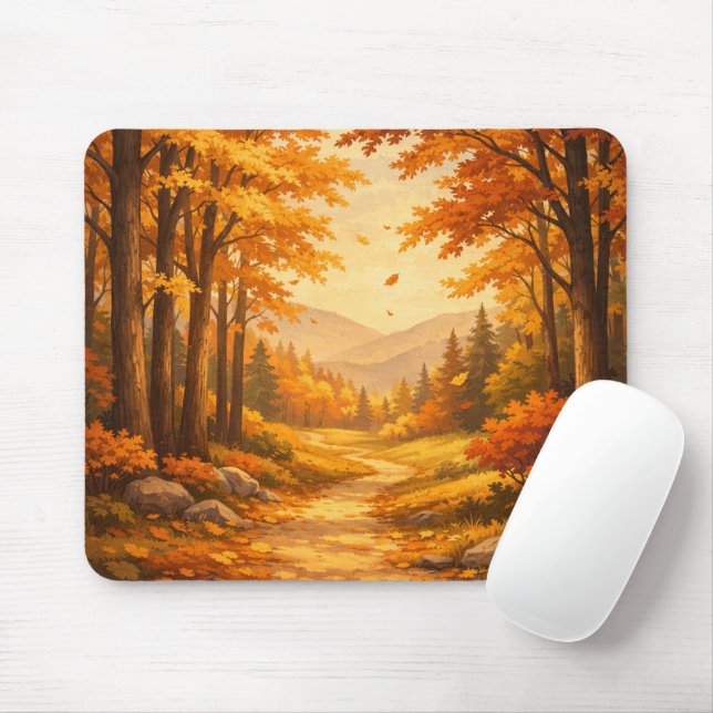 Autumn Forest Illustration Mouse Pad (With Mouse)