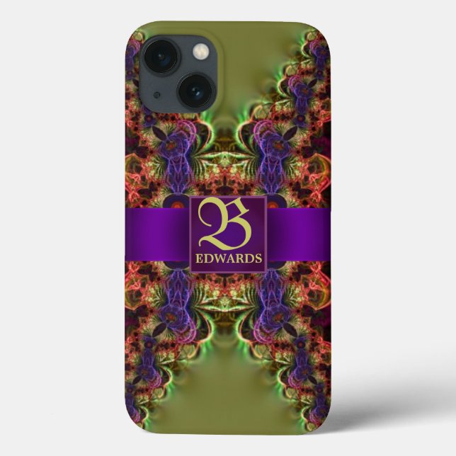 Autumn Forest Lace Fractal Art Green Purple Case-Mate iPhone Case (Back)