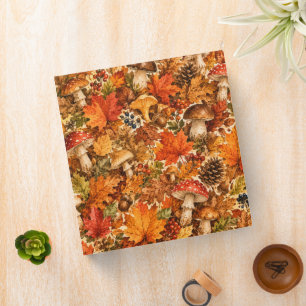 Autumn Forest Mushroom Pattern Cozy Fall Leaves Binder