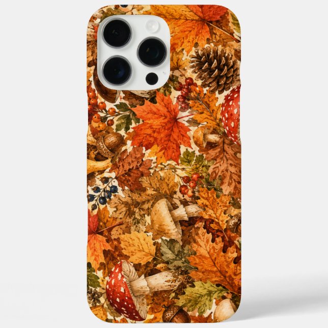 Autumn Forest Mushroom Pattern | Cozy Fall Leaves Case-Mate iPhone Case (Back)