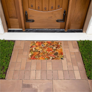 Autumn Forest Mushroom Pattern Cozy Fall Leaves Doormat
