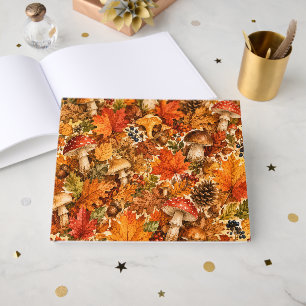 Autumn Forest Mushroom Pattern Cozy Fall Leaves Guest Book