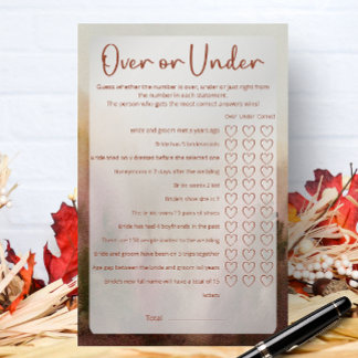 Autumn Forest Over Under Bridal Shower Game