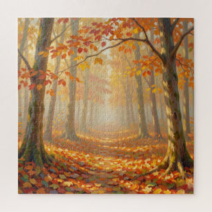 Autumn Forest Path Painterly Landscape Art Jigsaw Puzzle