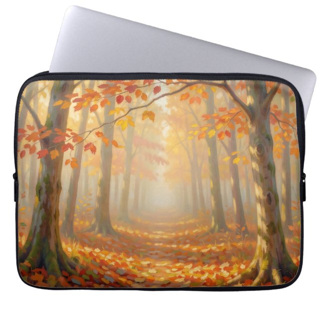 Autumn Forest Path Painterly Landscape Art Laptop Sleeve (Front)