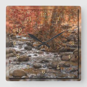 AUTUMN FOREST RIVER SEDONA ARIZONA SQUARE WALL CLOCK