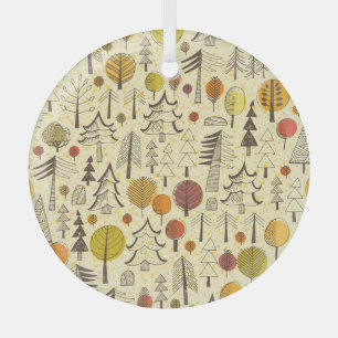 Autumn Forest: Seamless Graphic Pattern. Glass Ornament