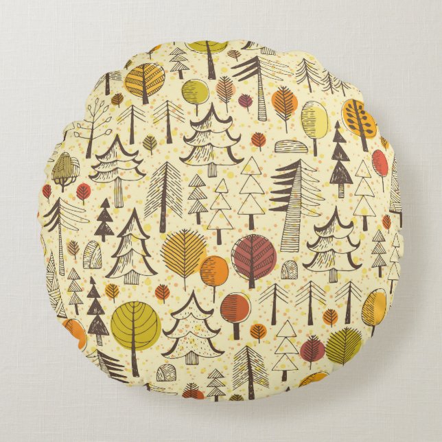 Autumn Forest: Seamless Graphic Pattern. Round Pillow (Front)